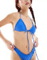 Motel prisha ruffle tie front triangle bikini top in royal blue