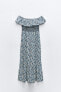 Фото #3 товара Платье off-the-shoulder из ткани с принтом ZARA