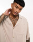 ASOS DESIGN dropped shoulder longline viscose bowling shirt in taupe