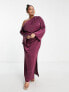 Фото #8 товара ASOS DESIGN Curve off shoulder satin maxi dress with drape detail in wine