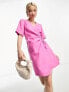Фото #1 товара Платье & other stories - короткое льняное оберточное, розовое