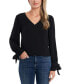 Фото #1 товара Women's Solid Long Sleeve V-Neck Tie Cuff Blouse