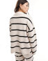 ASOS DESIGN knitted open collar jumper in textured yarn in stripe co-ord oatmeal stripe, XS - фото #4