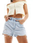 Stradivarius ripped denim short in bleach wash BLAU, 38 - фото #1