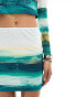 Farai London Clio mesh long sleeve top and mini skirt set in white and teal brushstroke Разноцветный, XL - фото #4