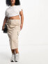 Simply Be cargo utility midi skirt in beige