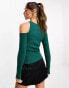 Edited long sleeve cut-out knitted top in pine green