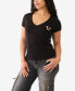 Women's Short Sleeve Ombre Crystal V-Neck Tee