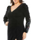 ფოტო #3 პროდუქტის Women's Plus Size Embellished Long Sleeve Faux Wrap Gown