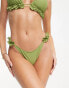 River Island frill trim tie side bikini bottom in khaki