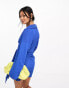 Фото #2 товара ASOS DESIGN long sleeve v neck wrap mini dress in bright blue