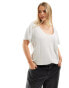 Фото #2 товара ASOS DESIGN CURVE linen look scoop neck pocket tee in stone