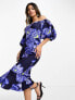 Фото #4 товара True Violet bardot midi dress with pephem in bright blue floral print
