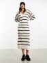 Only knitted v neck maxi dress in cream and black stripe CREAM & BLACK STRIPE, M - фото #7