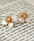 Gold-Tone Crystal & Imitation Pearl Flower Stud Earrings