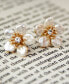 ფოტო #3 პროდუქტის Gold-Tone Crystal & Imitation Pearl Flower Stud Earrings