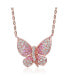 Фото #1 товара Kid/Teens Sterling Silver 18K Rose Gold Plated Ruby Cubic Zirconia Butterfly Spring Ring Adjustable Necklace