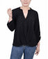 ფოტო #1 პროდუქტის Petite 3/4 Sleeve Mandarin Collar Blouse with Front Pleats