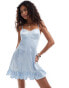 Фото #1 товара Reclaimed Vintage mini satin slip dress with ruffle hem and bow trim in baby blue