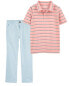 Фото #1 товара Kid 2-Piece Striped Jersey Polo & Flat-Front Pants Set 10