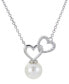 ფოტო #1 პროდუქტის Cultured Freshwater Pearl (8-1/2mm) & White Topaz (1/10 ct. t.w.) Double Heart 18" Pendant Necklace in Sterling Silver