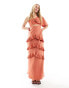 Фото #1 товара Pretty Lavish one sleeve ruffle midaxi dress in terracotta