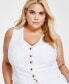 Фото #3 товара Plus Size Cropped Button-Front Vest, Created for Macy's