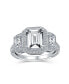 ფოტო #1 პროდუქტის Estate Art Deco Style 3CT AAA CZ Halo Rectangle Emerald Cut Statement Engagement Ring For Women CZ Baguette Side Stones .925 Sterling Silver
