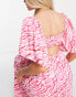 Фото #3 товара ASOS DESIGN flutter sleeve beach midaxi dress in pink zebra