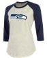 Фото #3 товара Women's DK Metcalf Cream, Navy Seattle Seahawks Player Raglan Name Number 3/4 Sleeve T-shirt