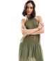 ASOS DESIGN halter trapeze cupro and chiffon maxi dress in khaki