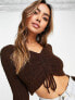 Фото #5 товара ASOS DESIGN knitted top in rib with ruched front in brown