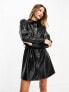 Фото #3 товара Miss Selfridge faux leather belted shirt dress in black