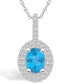 ფოტო #1 პროდუქტის Blue Topaz (1-5/8 Ct. T.W.) and Diamond (1/2 Ct. T.W.) Halo Pendant Necklace in 14K White Gold
