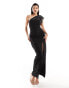 Vesper contrast satin bow thigh spilt maxi dress in black