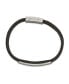 ფოტო #3 პროდუქტის Stainless Steel Brushed Black Leather ID Bracelet