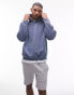 Topman vintage wash relaxed hoodie in blue Синий, M - Chest 40 - фото #1