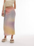 Topshop Petite mesh pastel blurred printed picot trim midi skirt in multi