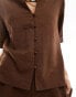 Lindex co-ord Edda Linen blend boxy beach shirt in brown Коричневый, XS - фото #4