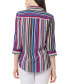 Women's Striped 3/4-Sleeve Collared Blouse