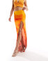 Фото #2 товара Farai London Carina mesh thigh split button through maxi skirt in orange ombre