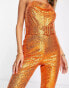 ASOS DESIGN sequin cowl neck flare leg jumpsuit in orange Оранжевый, 32 - фото #3