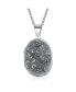 ფოტო #1 პროდუქტის Embossed Scroll Floral Flower Sunflower Photo Oval Lockets Necklace Pendant For Women That Hold Pictures Oxidized .925 Sterling Silver Large