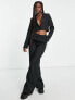 In The Style x Yasmin Devonport exclusive satin lapel trim cropped blazer co-ord in black