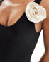 Фото #2 товара Brave Soul rose trim scoop neck swimsuit in black