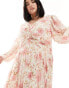 Forever New Curve ruched pleated midaxi dress in pink floral