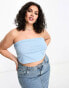 Daisy Street Plus 2 pack bandeau crop top in blue ditsy and stone