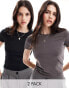 Фото #1 товара ASOS DESIGN 2 pack fitted crop t-shirt in black and washed charcoal