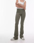 Topshop skinny rib flared trouser in khaki