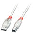 Lindy USB 2.0 cable Type A/B - transparent - 0.5m - 0.5 m - USB A - USB B - USB 2.0 - 480 Mbit/s - Transparent